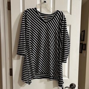 Anne Klein Diagonal Striped Long Sleeve Top